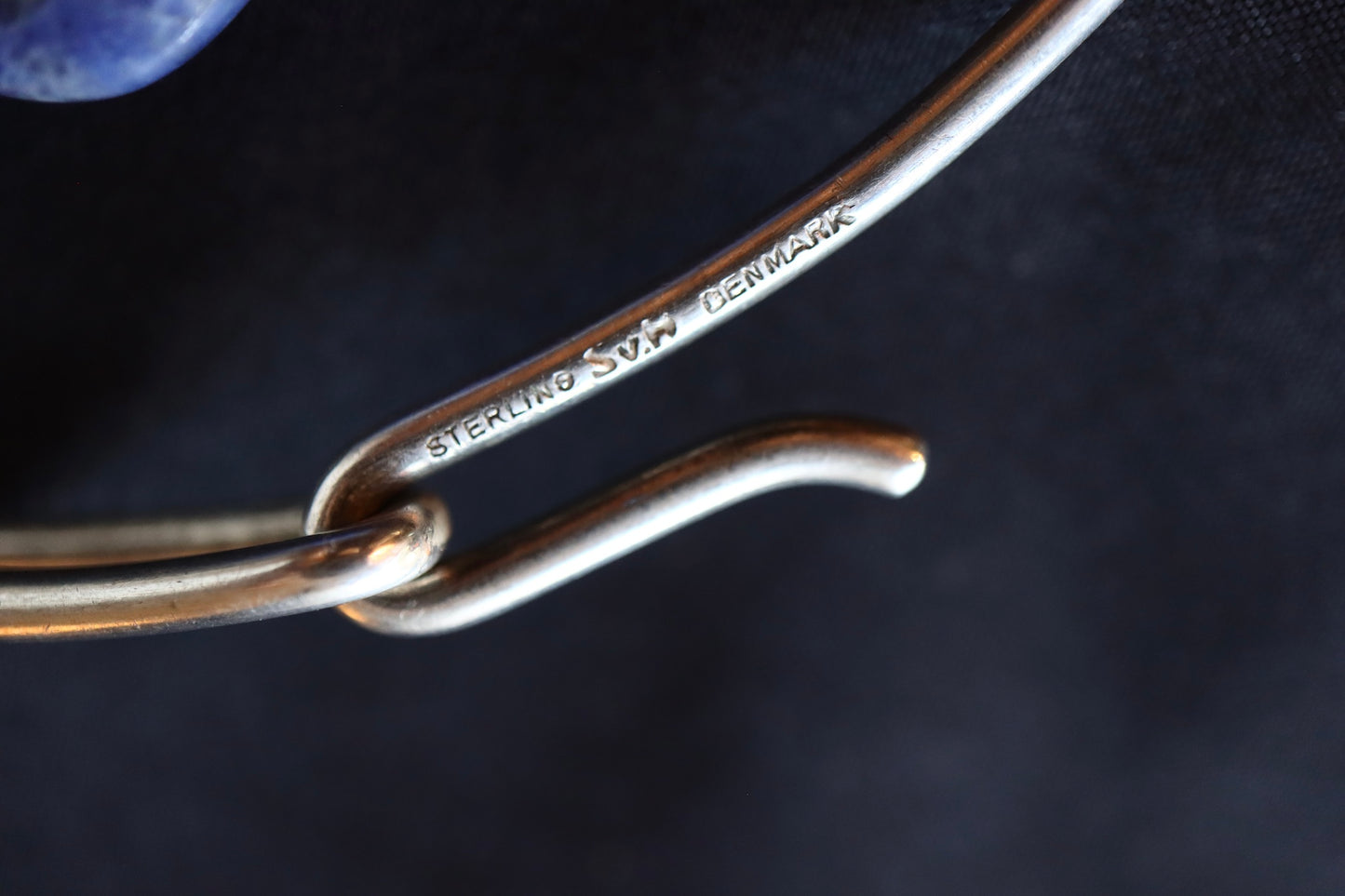 VINTAGE Sven Haugaard Danish Sterling Silver Torque Neck Ring with French Lapis Lazuli Drop Pendant