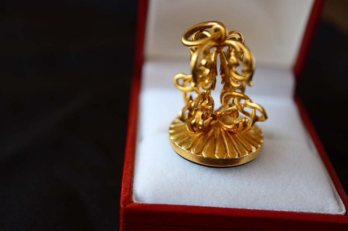 RARE Antique Victorian 18K Gold & Black Onyx Intaglio Wax Seal Fob Pendant