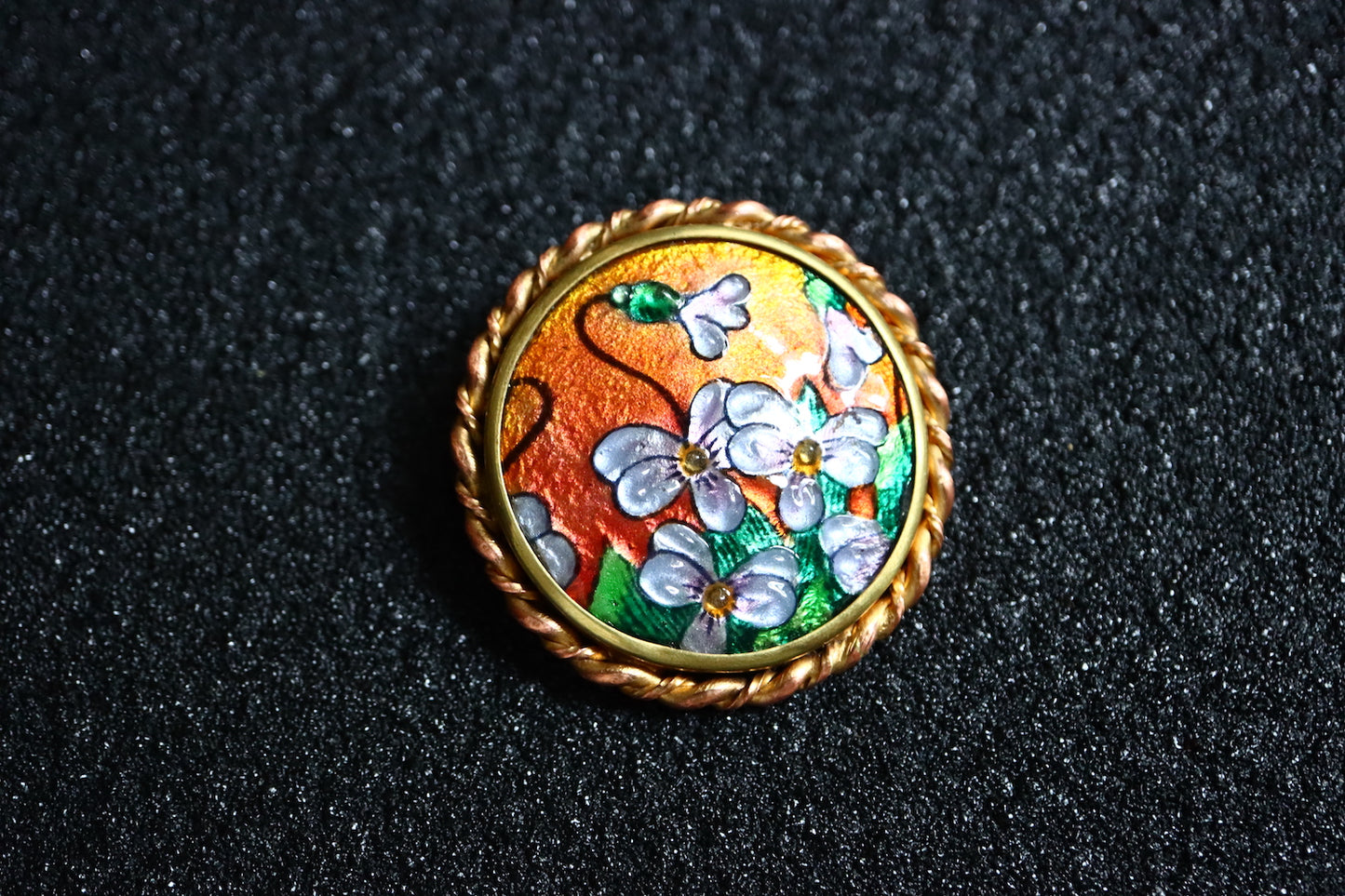 Vintage J.Brevers handcrafted butterfly pea Flower enamel brooch