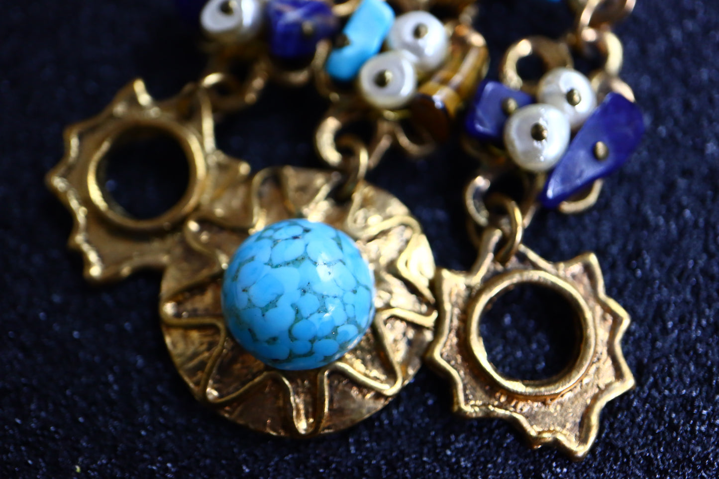 Vintage oversized Blue Glass cabochon tassels beading earrings