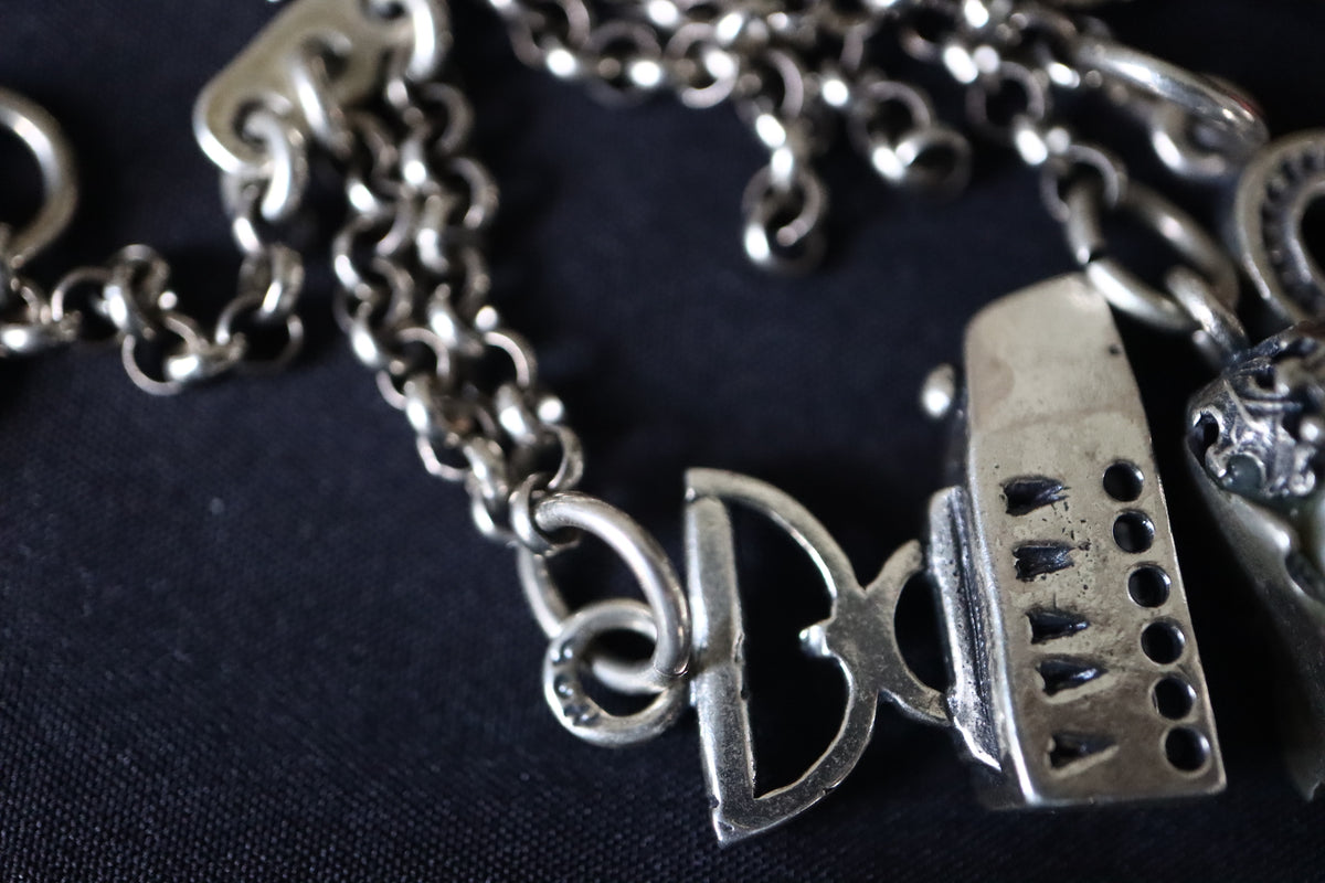 ANTIQUE German Bavarian 835 Silver Multi-Charm Charivari Traditional Belt & Trinket Fob Pendant Chain