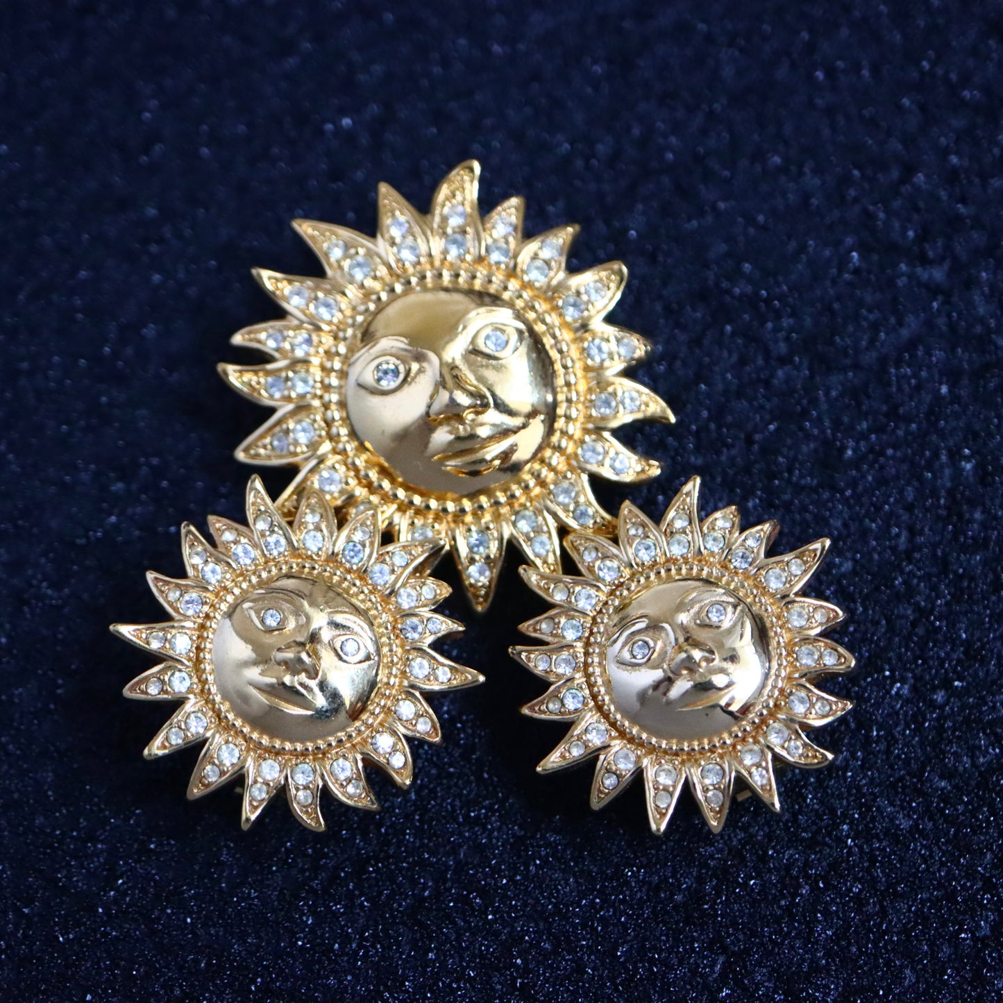 Vintage Henkel & Grossé Helios sun face brooch earrings pendant