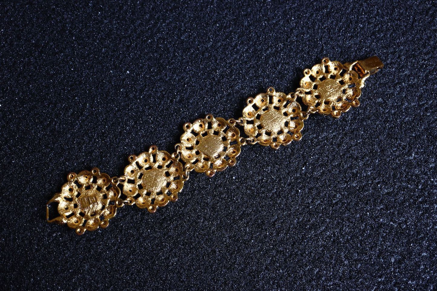 Vintage Rochas faux Pearl gold tone flower long earrings bracelet set