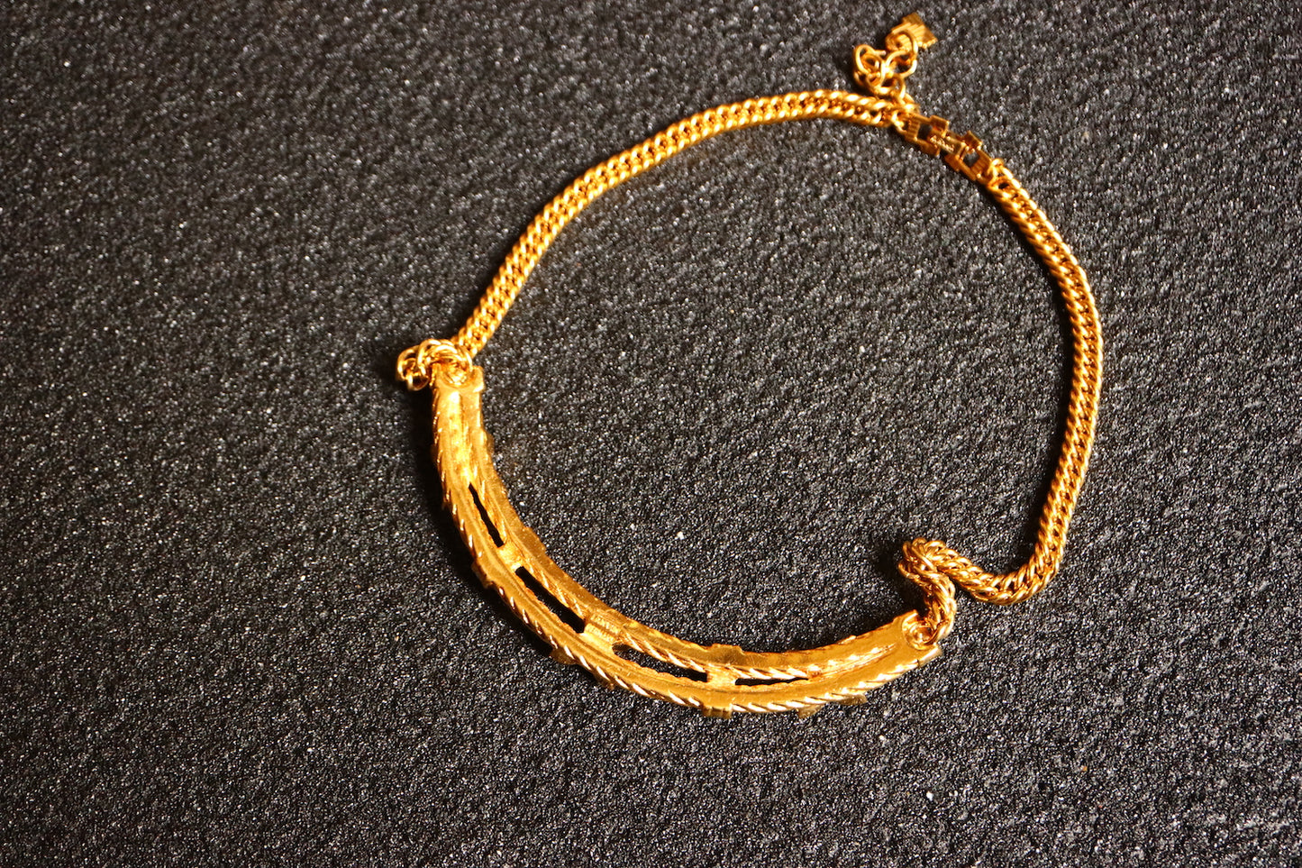 Vintage Lanvin blue green clover rope collar gold tone necklace
