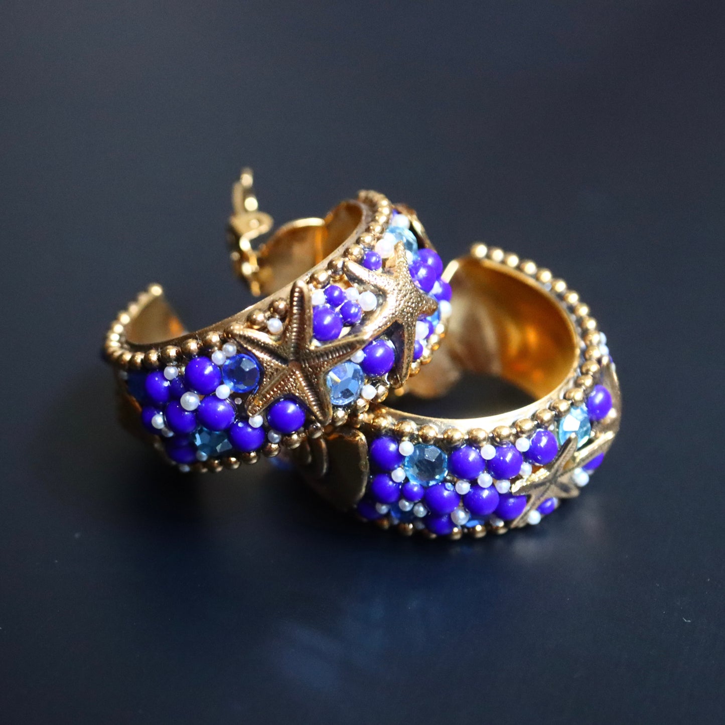 Vintage Rossi Bijoux Sea treasure Oversized Hoop Clip on Earrings