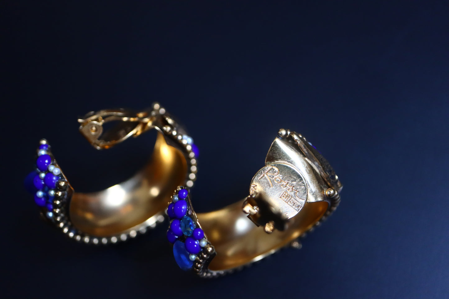 Vintage Rossi Bijoux Sea treasure Oversized Hoop Clip on Earrings