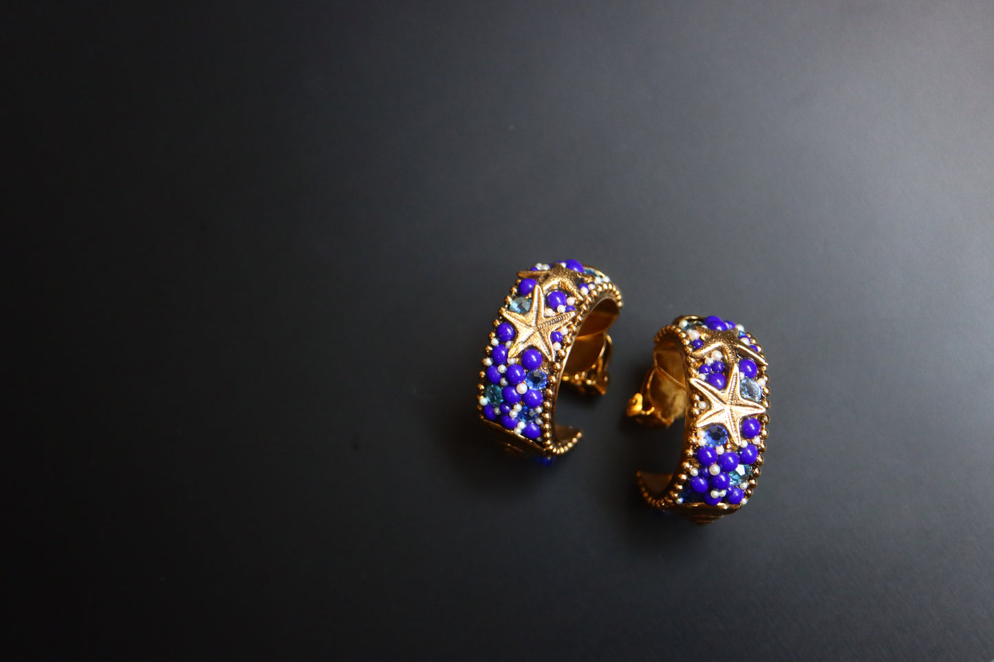 Vintage Rossi Bijoux Sea treasure Oversized Hoop Clip on Earrings