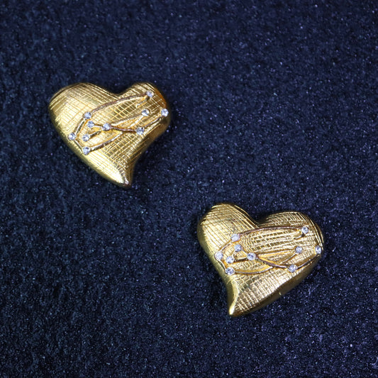 Vintage Christian Lacroix rhinestone stars gold-tone heart clip-on earrings