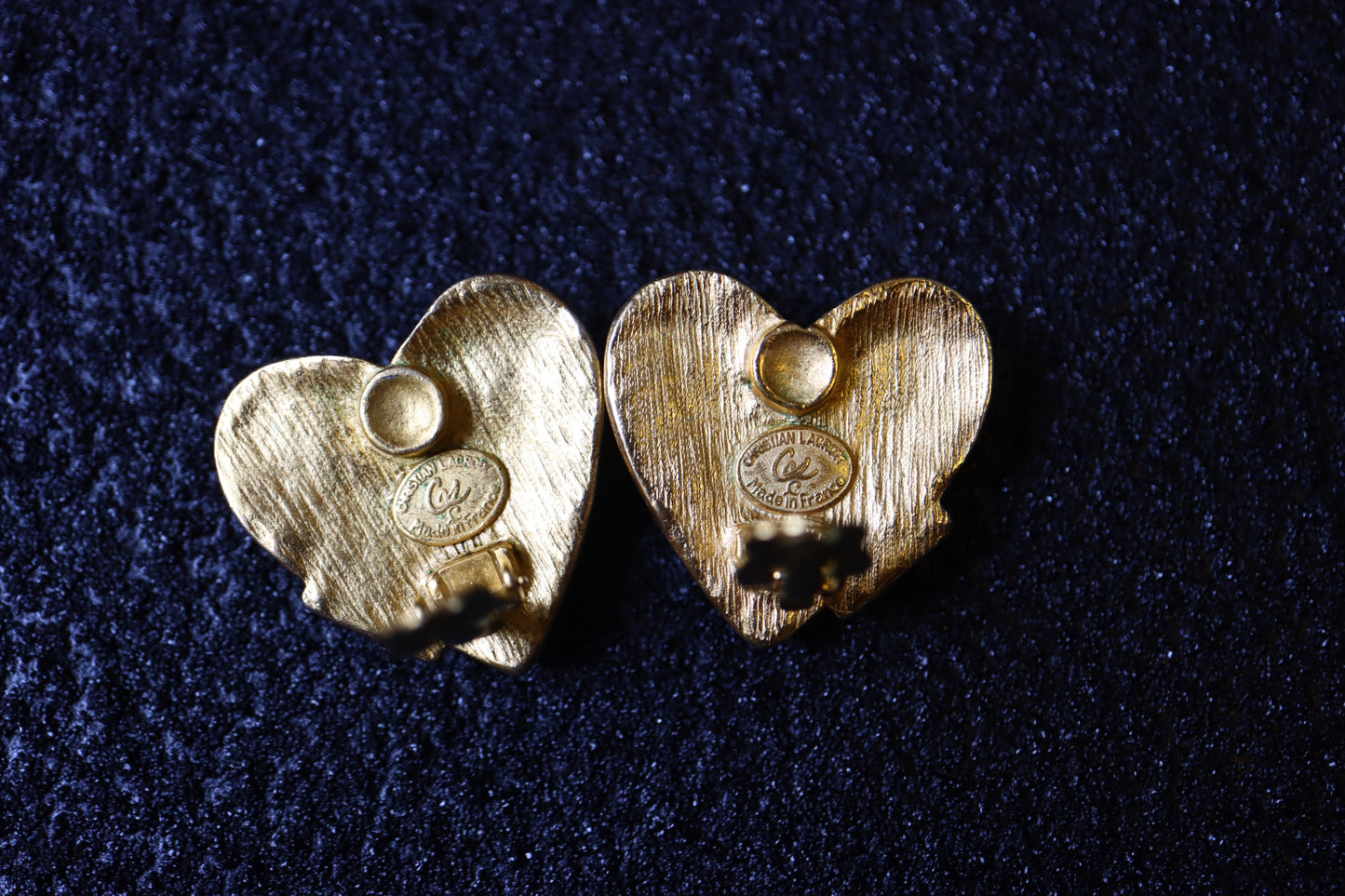 Vintage Christian Lacroix colourful lego gold-tone heart clip-on earrings