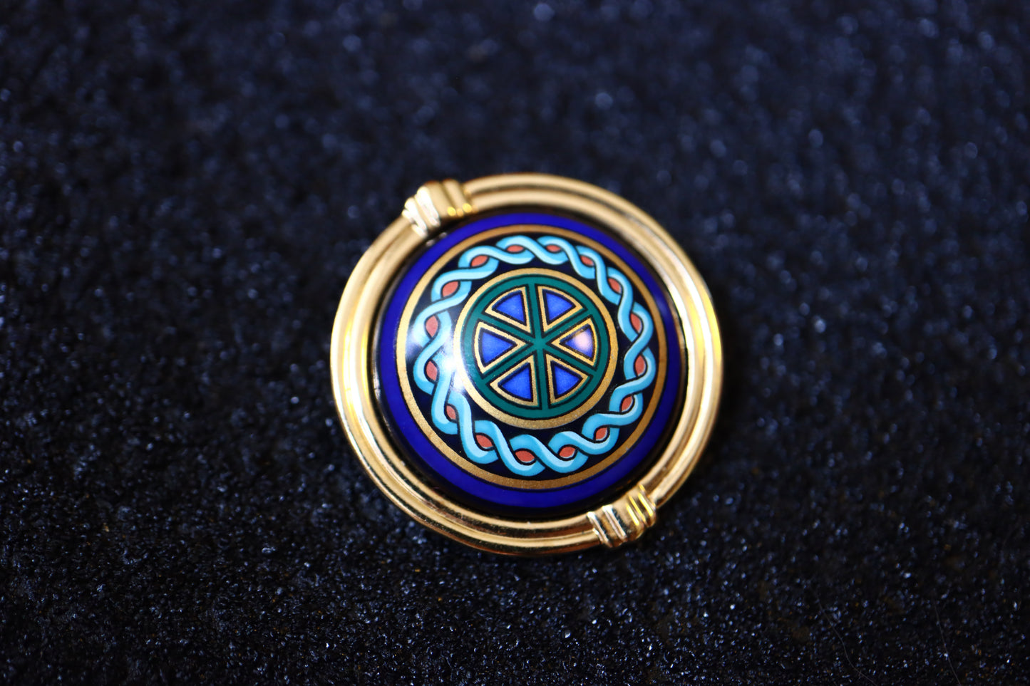 Vintage Michaela Frey Wien blue green love knot enamel pendant