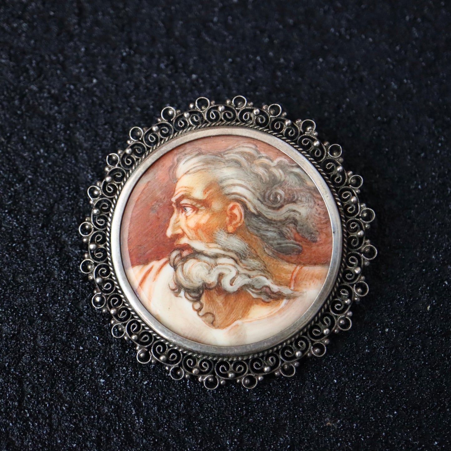 Antique 800 silver Michelangelo micro hand-paint cameo brooch