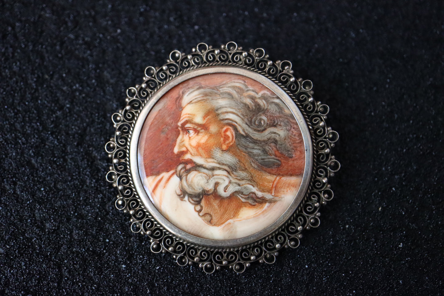 Antique 800 silver Michelangelo micro hand-paint cameo brooch