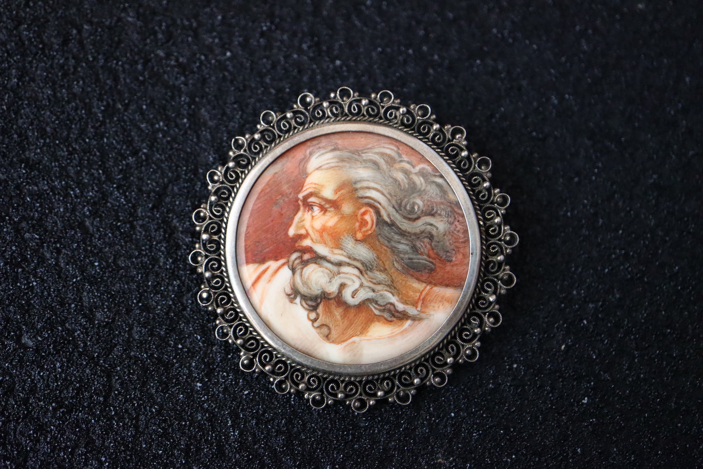 Antique 800 silver Michelangelo micro hand-paint cameo brooch