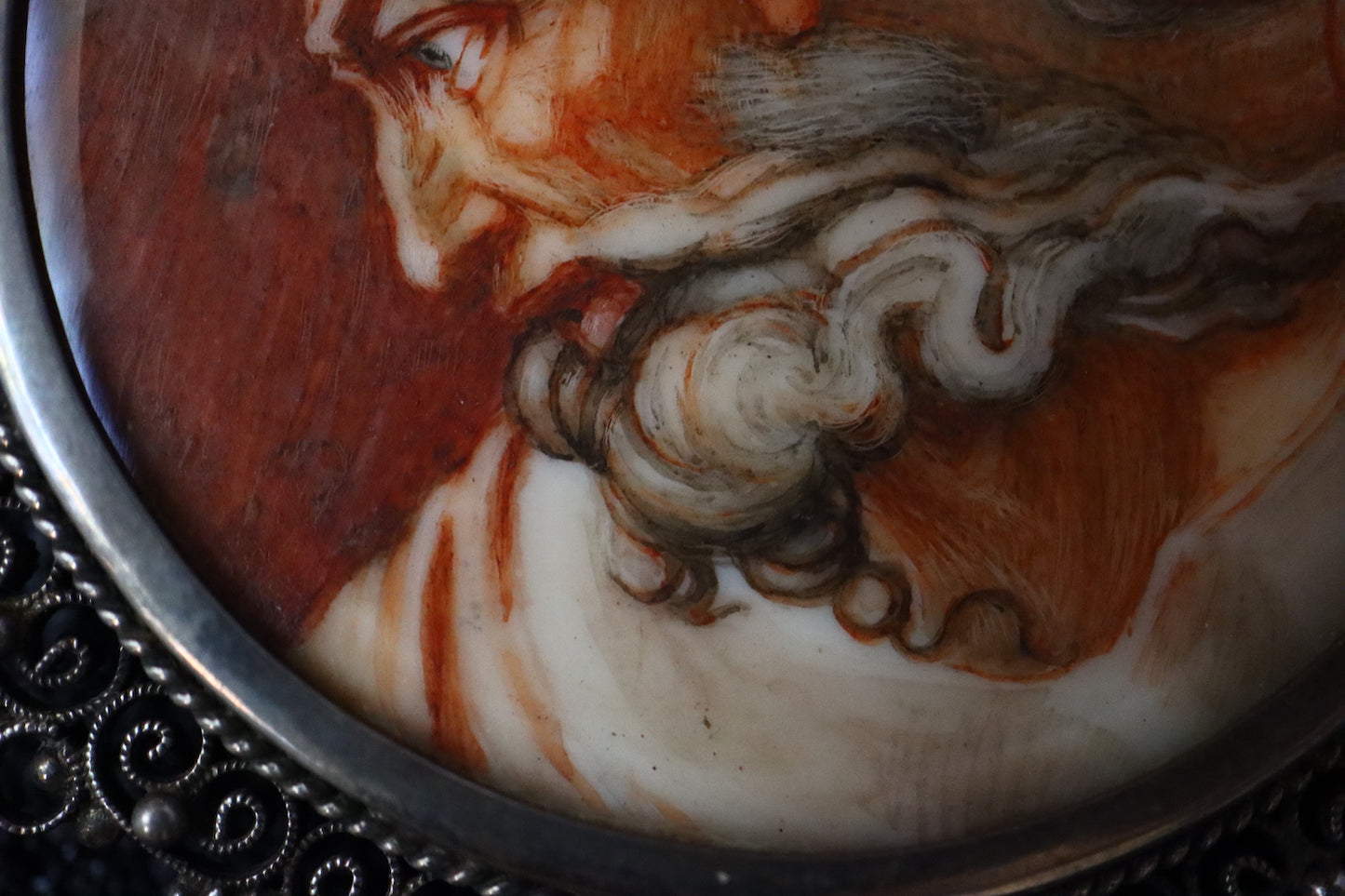 Antique 800 silver Michelangelo micro hand-paint cameo brooch