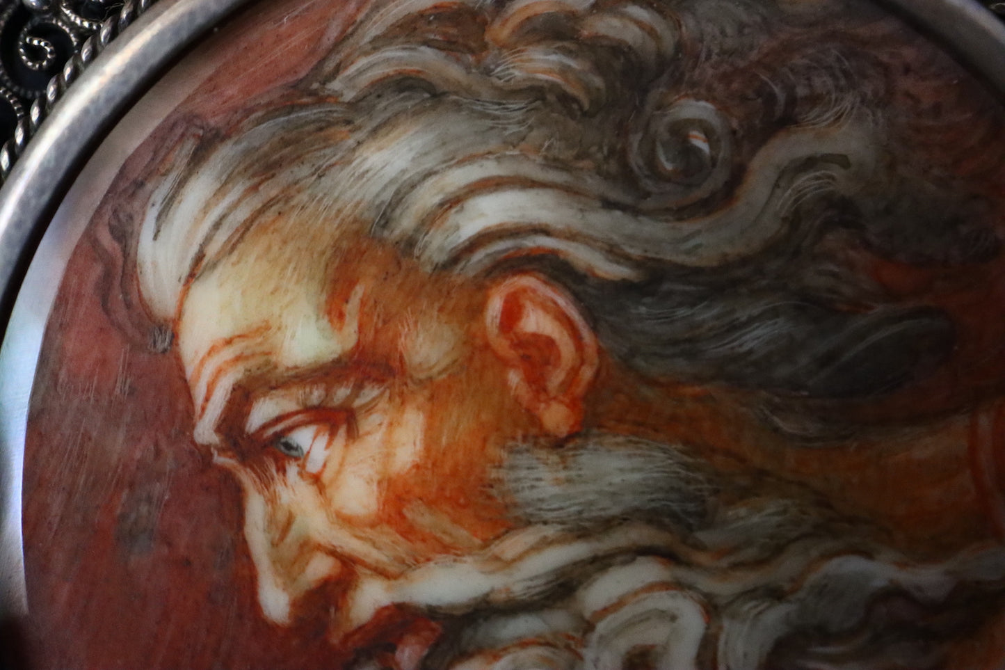 Antique 800 silver Michelangelo micro hand-paint cameo brooch