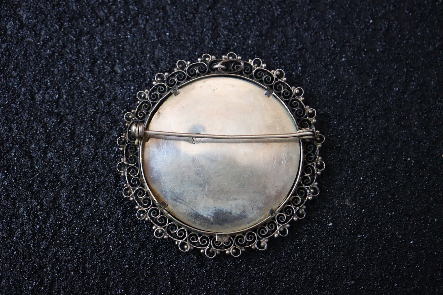 Antique 800 silver Michelangelo micro hand-paint cameo brooch