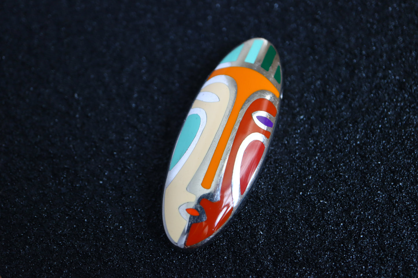 Vintage Tiziana Q Martino Italian 925 silver Picasso style mask enamel ring pendant set
