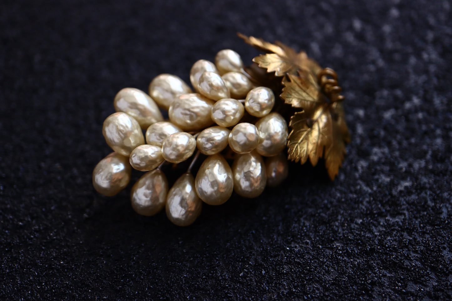 Vintage Louis Rousselet hand-crafted Glass faux Pearl grape dress clip