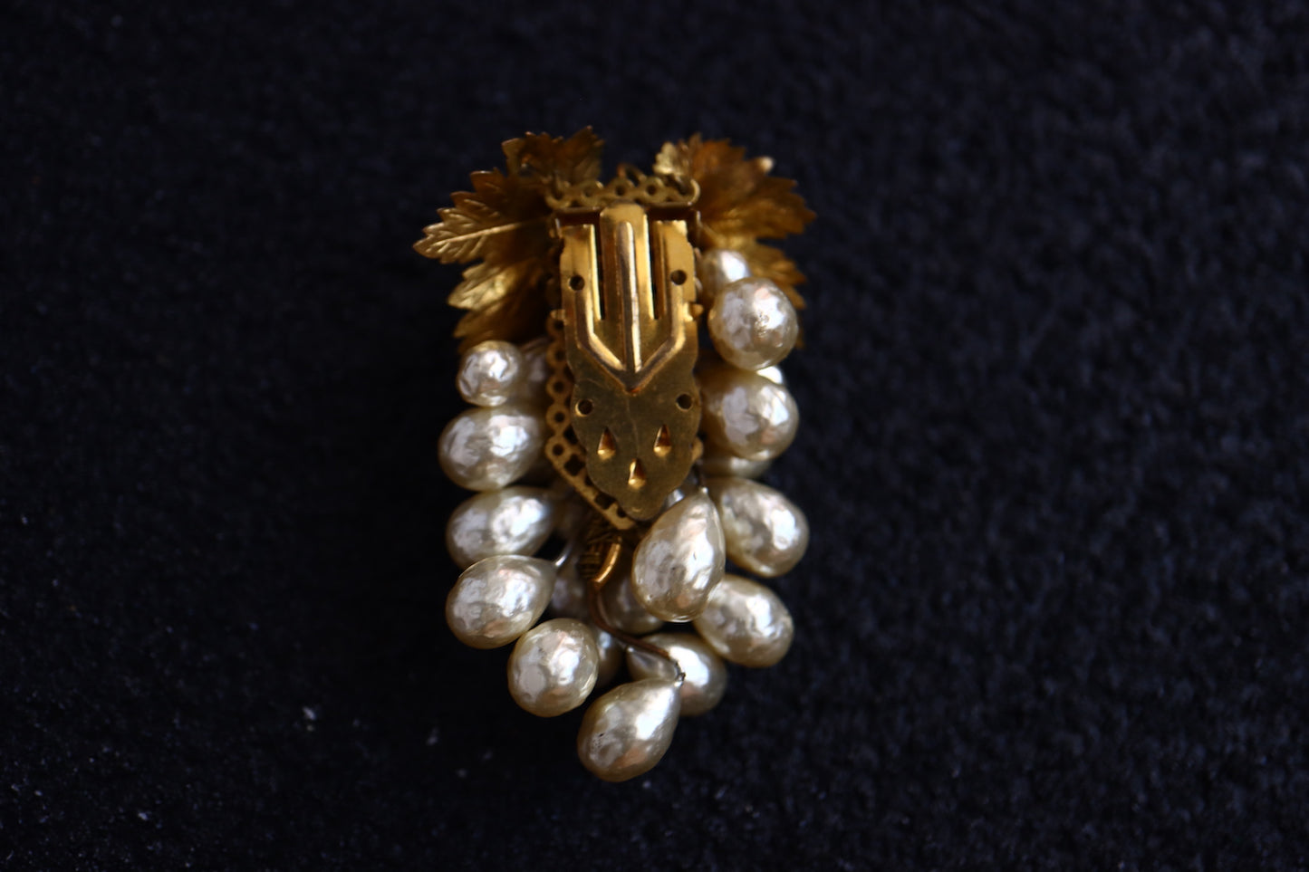 Vintage Louis Rousselet hand-crafted Glass faux Pearl grape dress clip