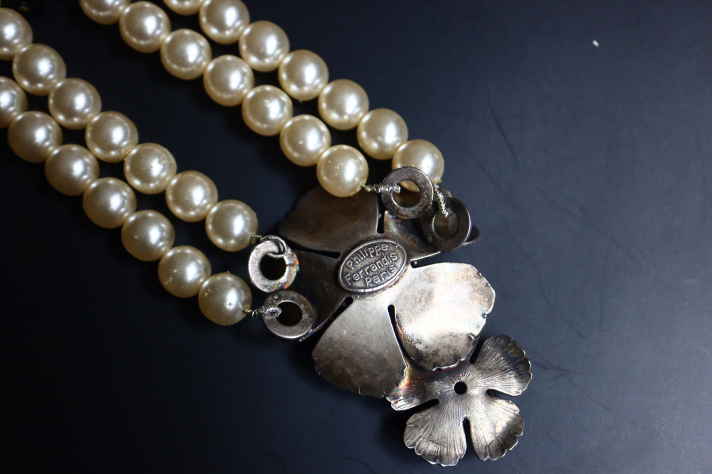 Vintage Philippe Ferrandis black and white camilla faux pearl necklace
