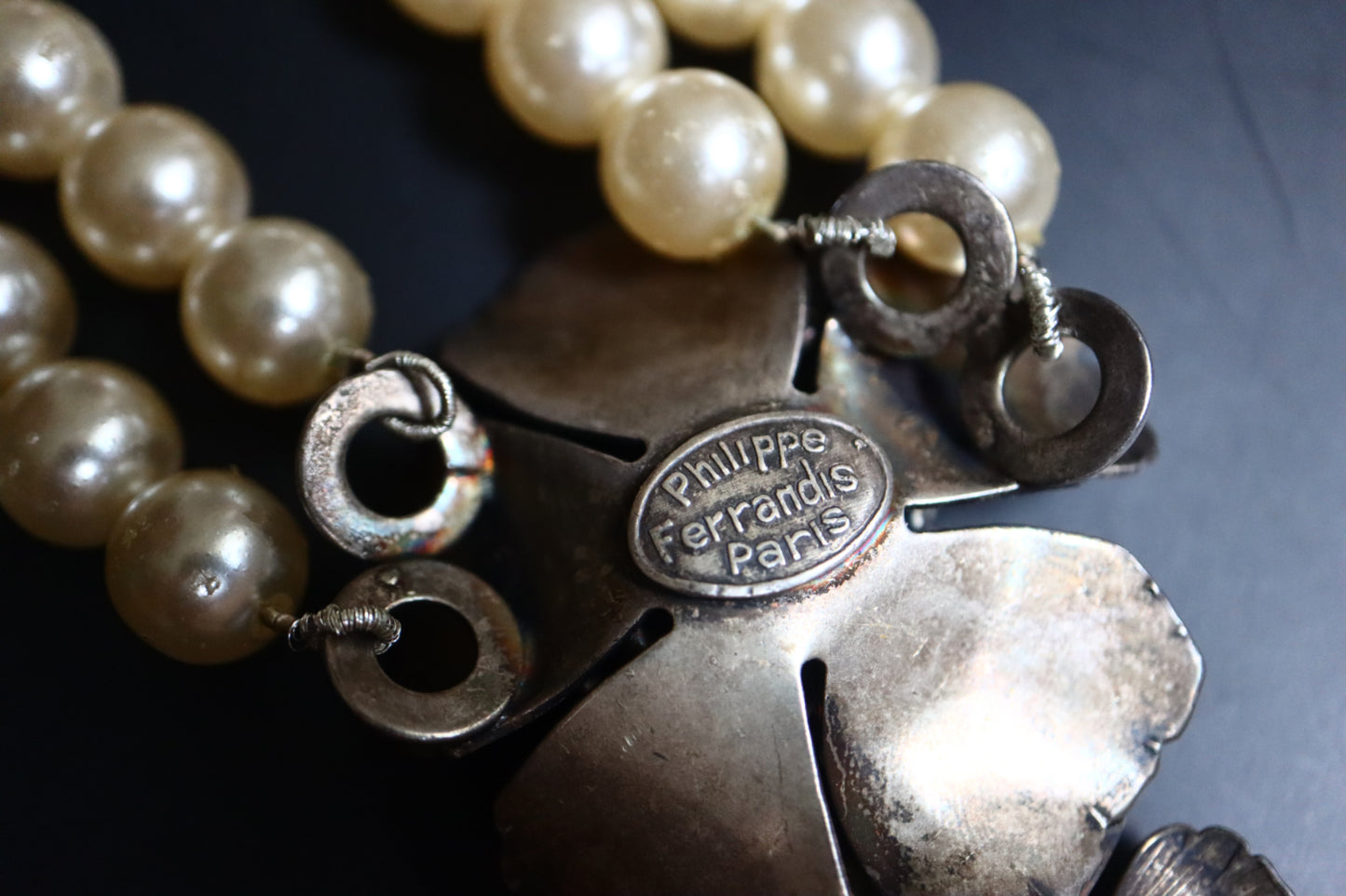 Vintage Philippe Ferrandis black and white camilla faux pearl necklace