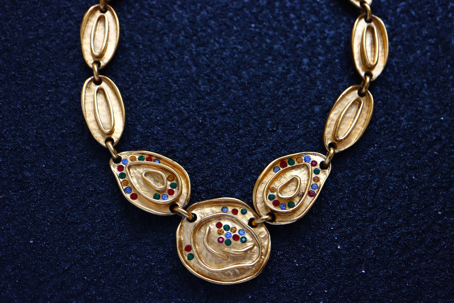 Vintage Balenciaga mutilcolour rhinestones gold-tone necklace