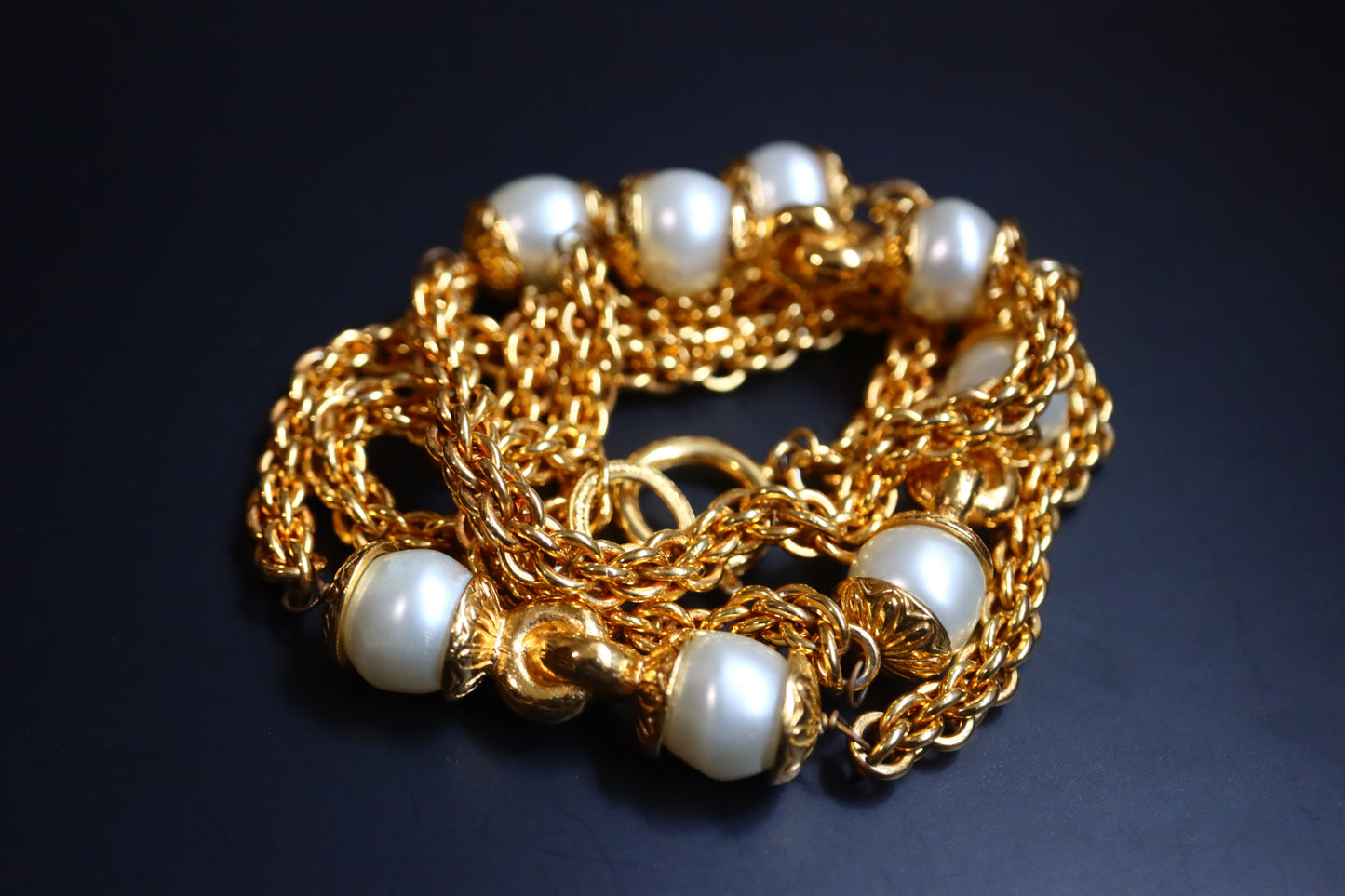 Vintage 1970s Chanel gold chain Pearls sautoir necklace