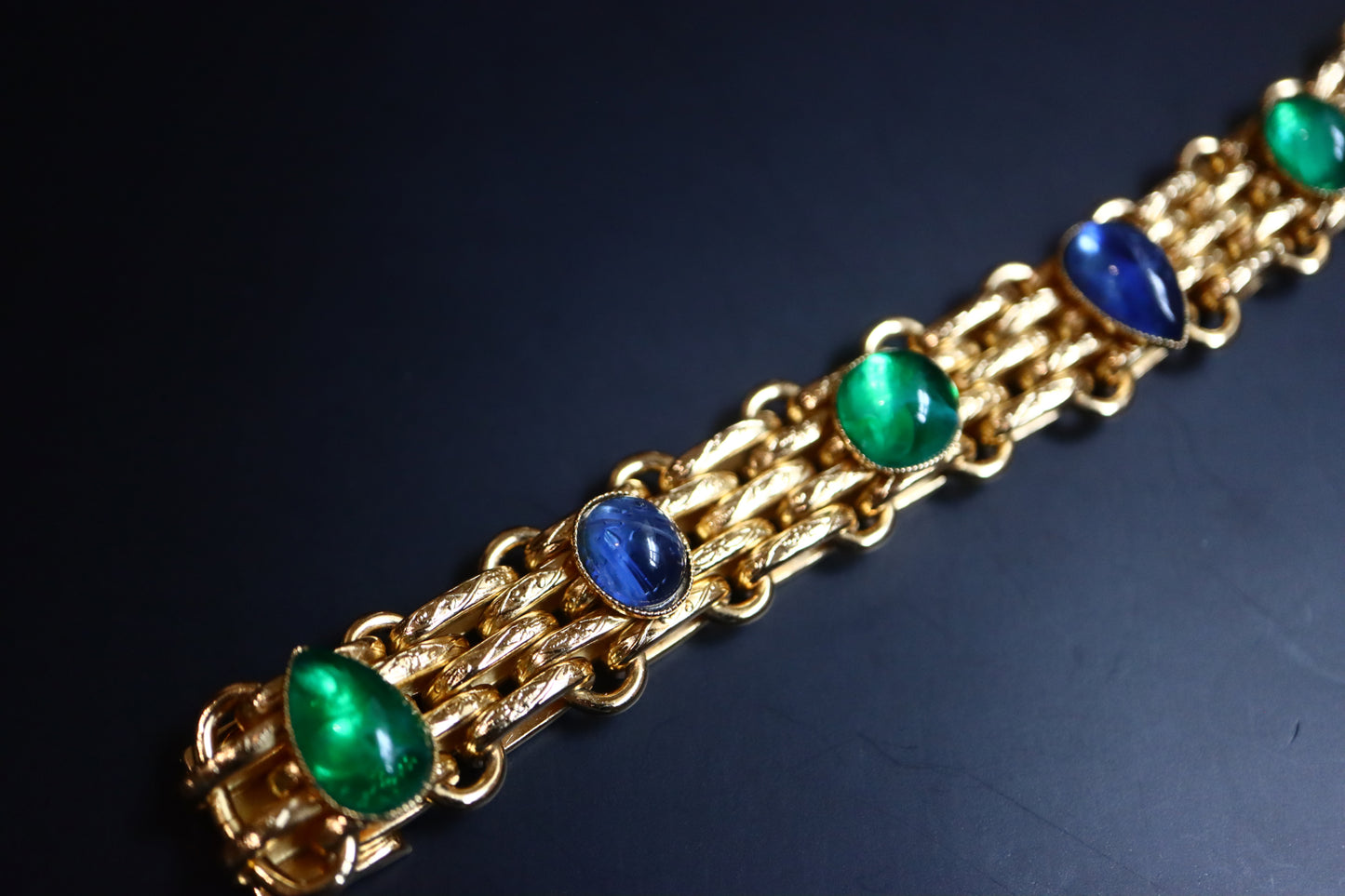 Vintage Christian Dior glass cabochon necklace bracelet clip on earrings set
