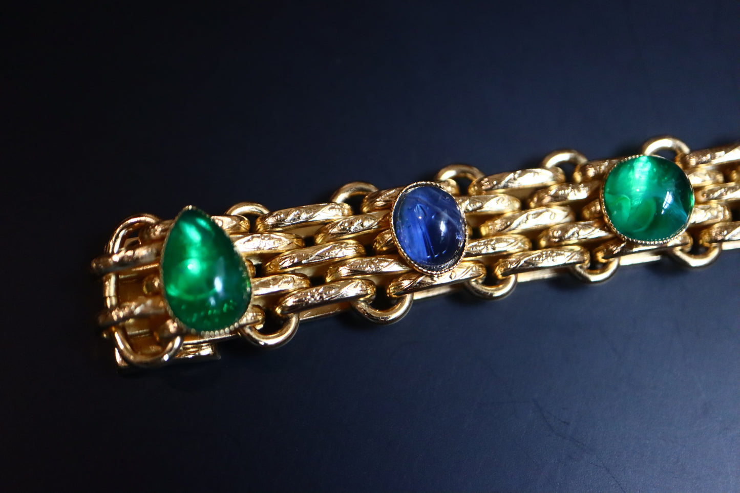 Vintage Christian Dior glass cabochon necklace bracelet clip on earrings set