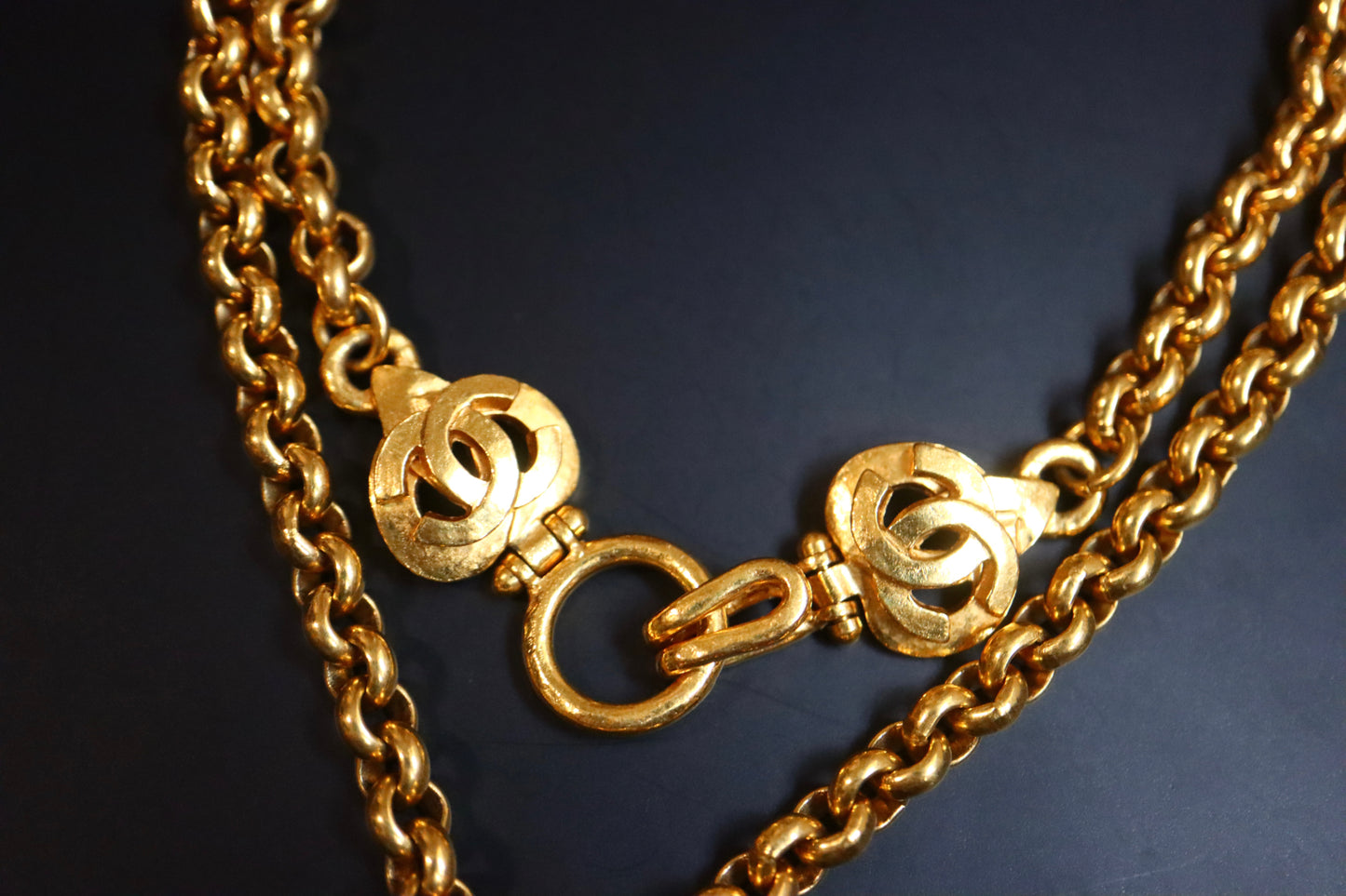 Vintage Chanel 1997 gold chain mirror long necklace