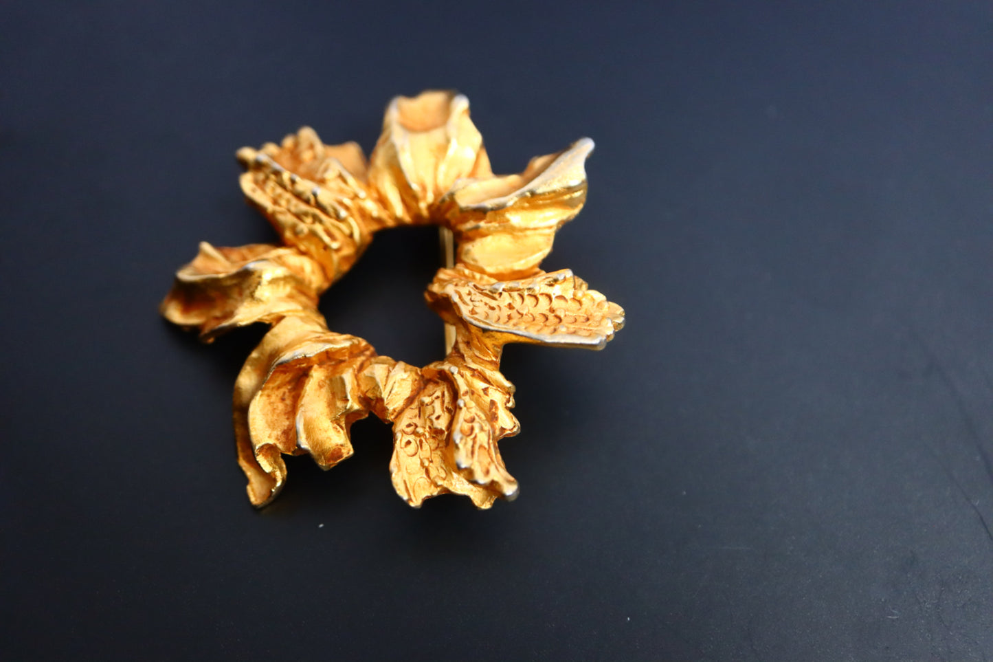 Vintage Christian Lacroix Leaf heart gold tone brooch