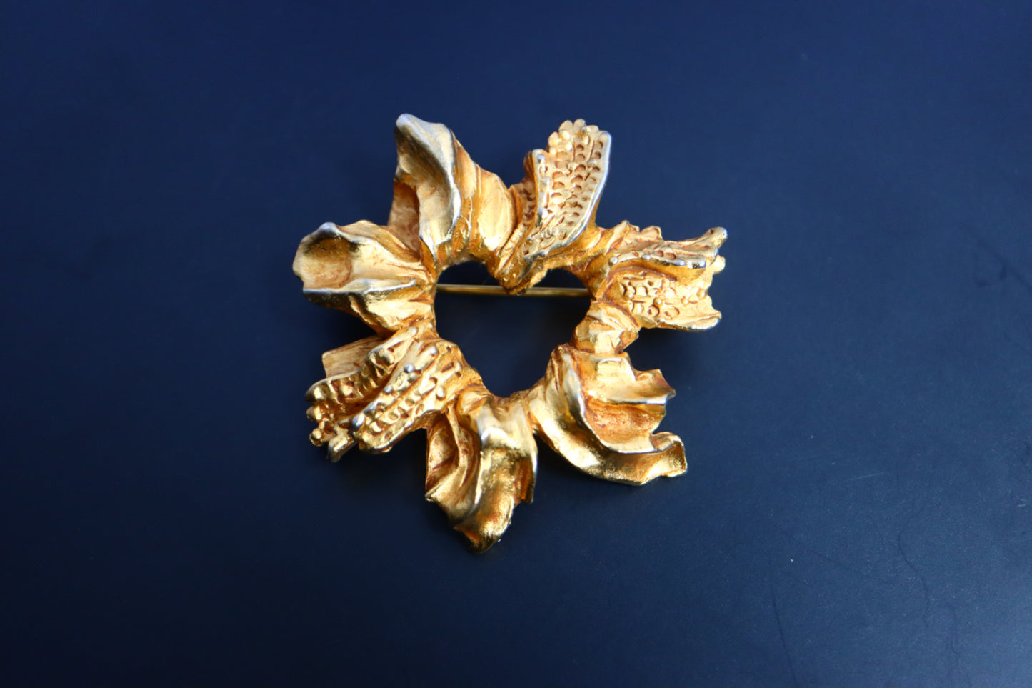 Vintage Christian Lacroix Leaf heart gold tone brooch