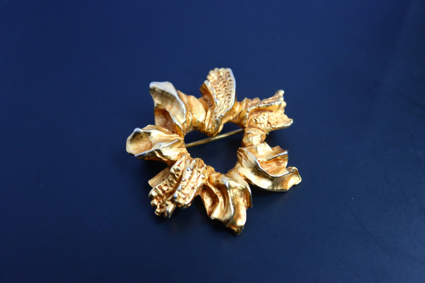 Vintage Christian Lacroix Leaf heart gold tone brooch