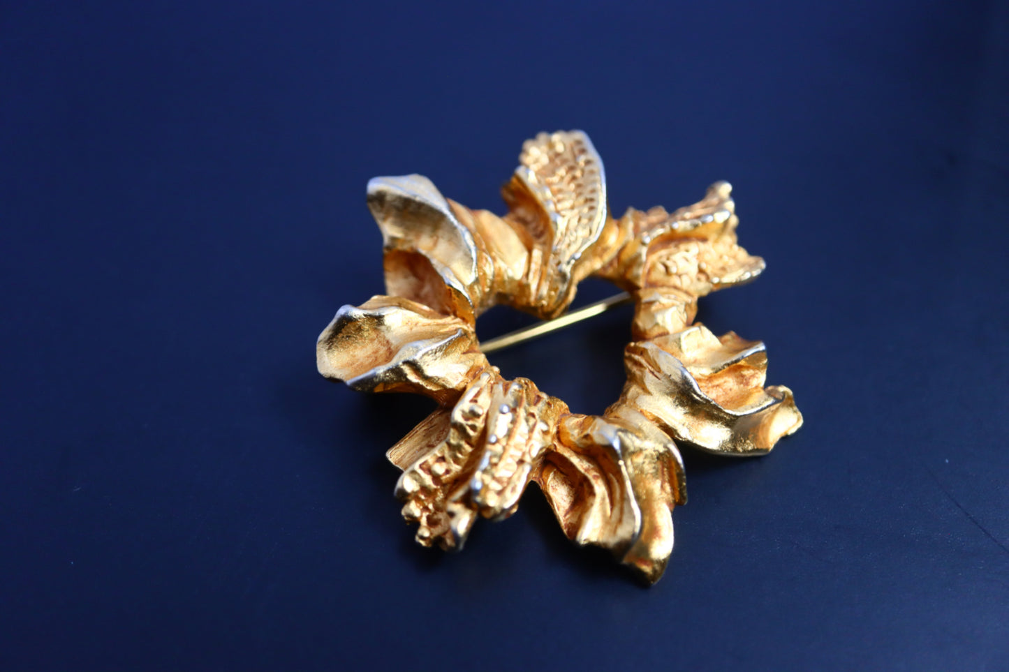 Vintage Christian Lacroix Leaf heart gold tone brooch