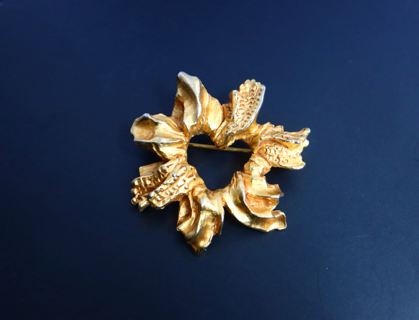 Vintage Christian Lacroix Leaf heart gold tone brooch