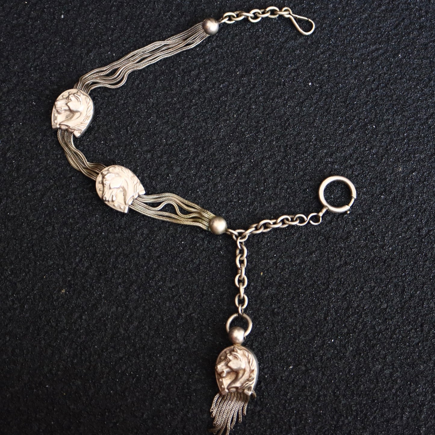 Antique French Silver horseshoe Pocket watch chain and fob