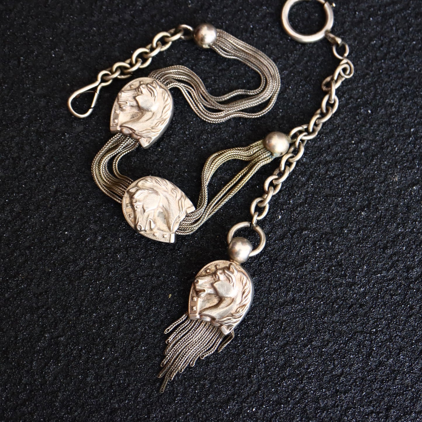Antique French Silver horseshoe Pocket watch chain and fob
