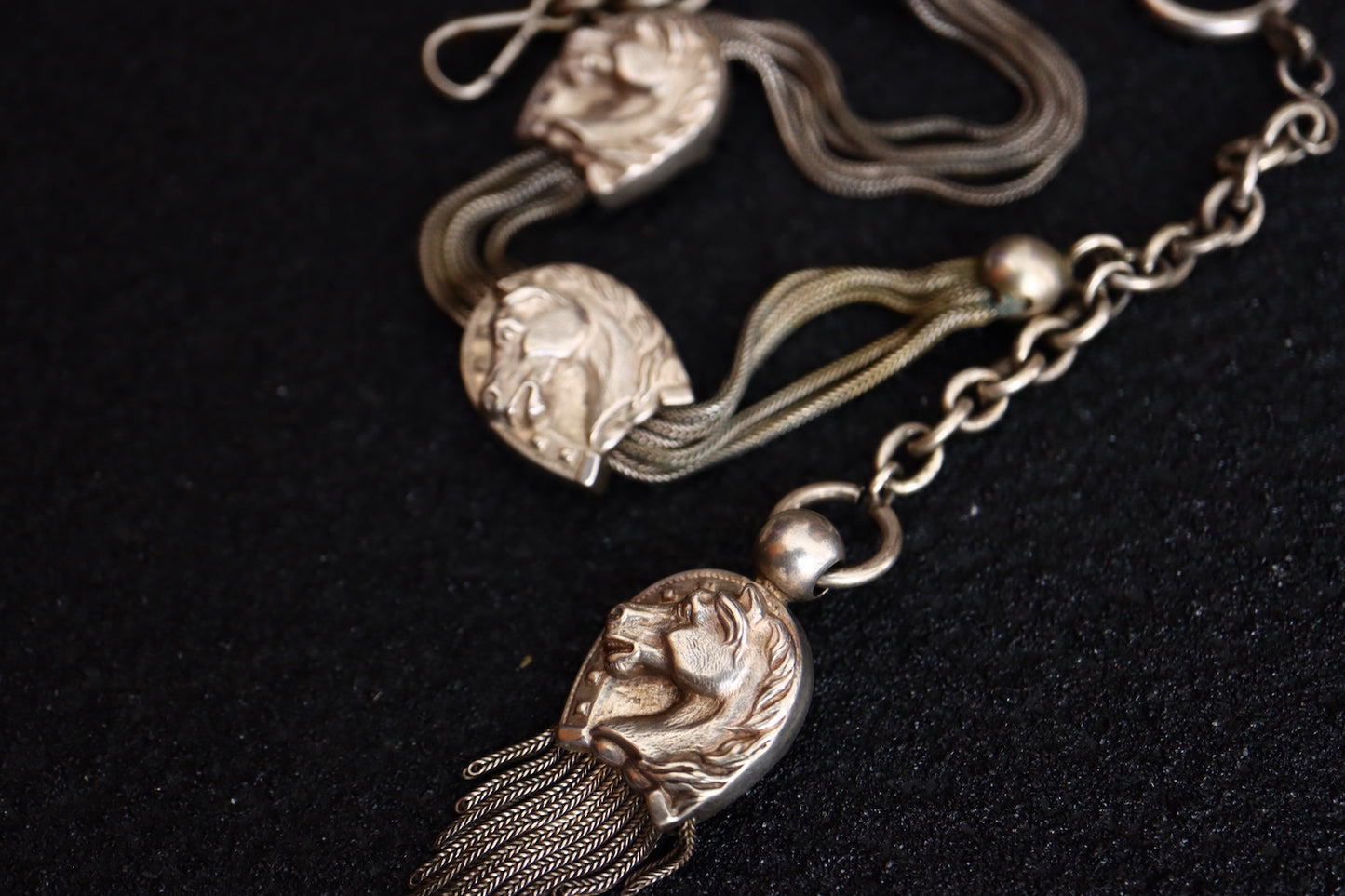 Antique French Silver horseshoe Pocket watch chain and fob