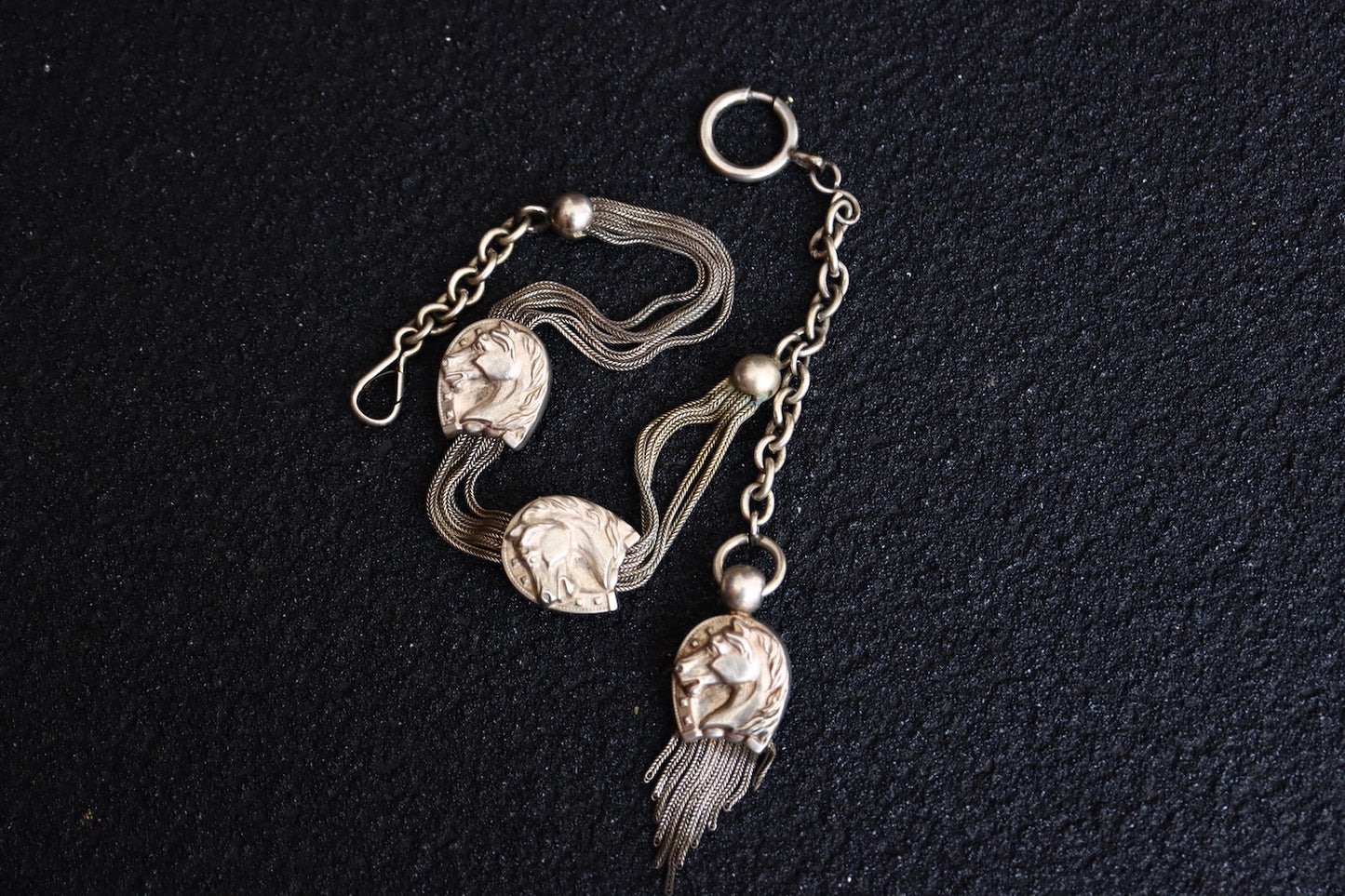 Antique French Silver horseshoe Pocket watch chain and fob