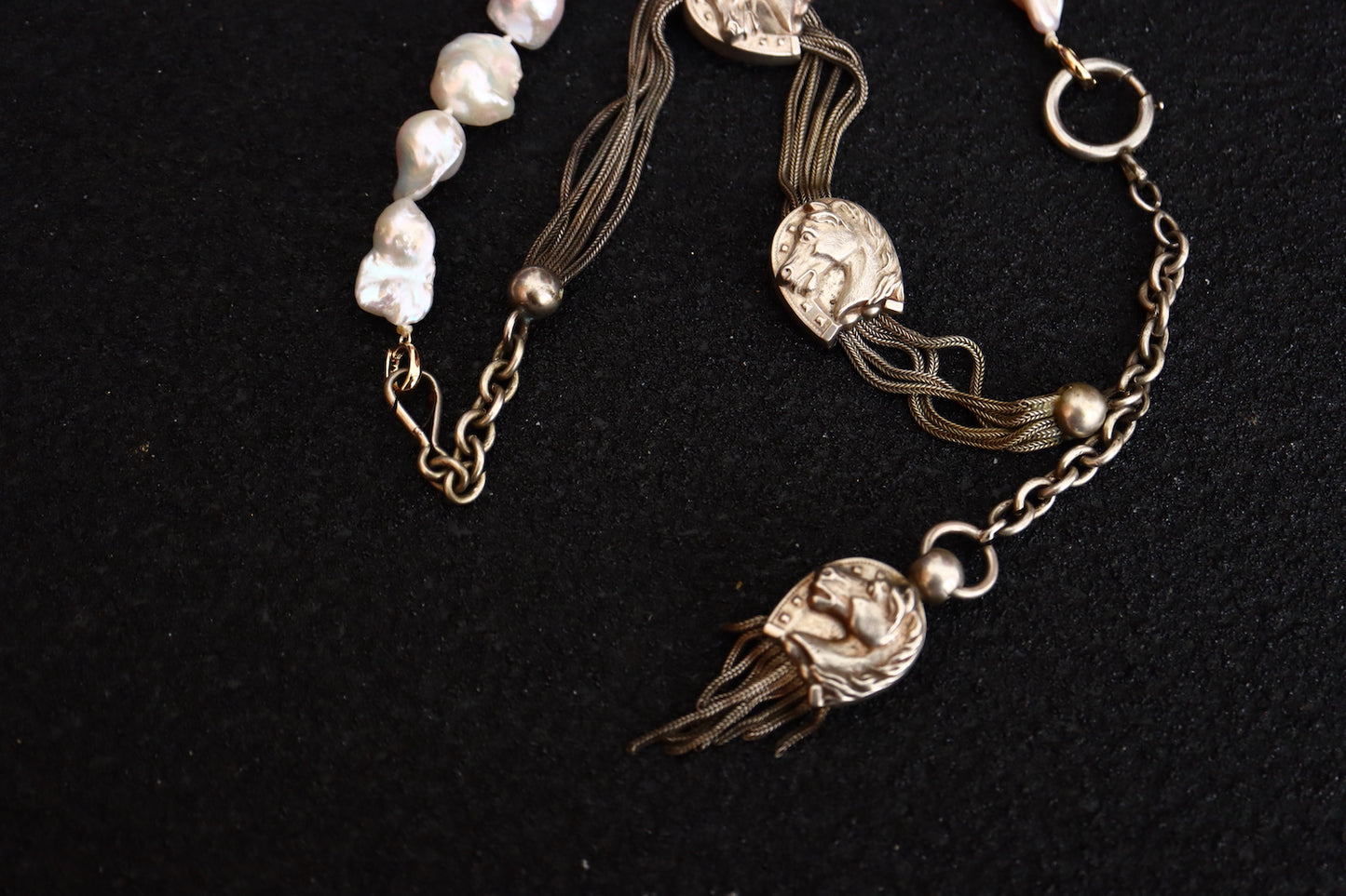 Antique French Silver horseshoe Pocket watch chain and fob