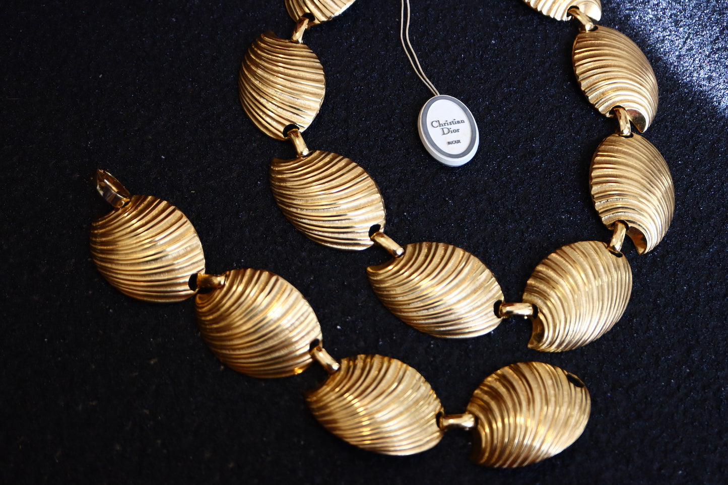 Vintage Christian Dior gold tone shell pattern necklace and bracelet set
