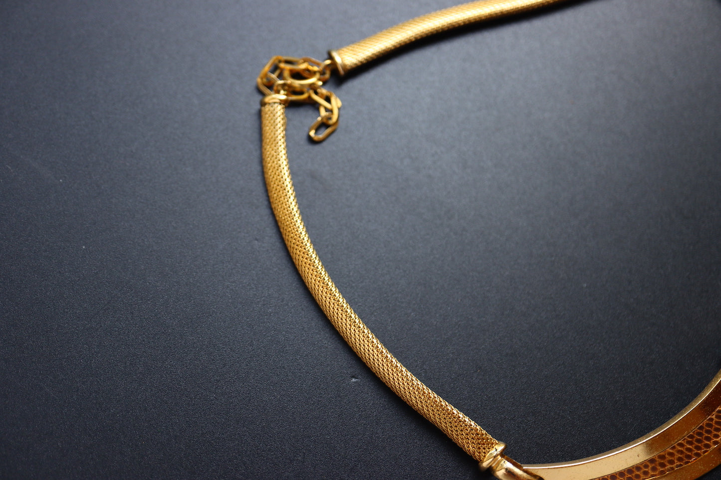 Vintage 1972 Henkel & Grossé Germany lizard leather gold-tone collar necklace