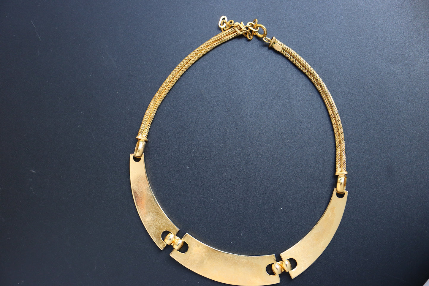 Vintage 1972 Henkel & Grossé Germany lizard leather gold-tone collar necklace