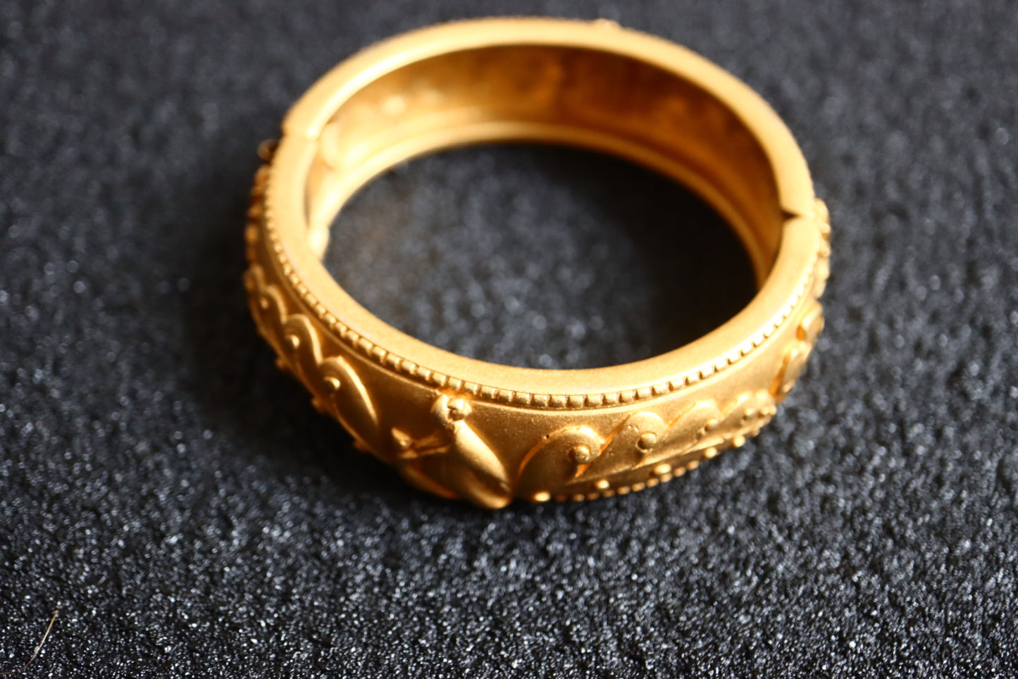 Vintage Lanvin gold-tone carving Logo leaf perfume cuff bracelet