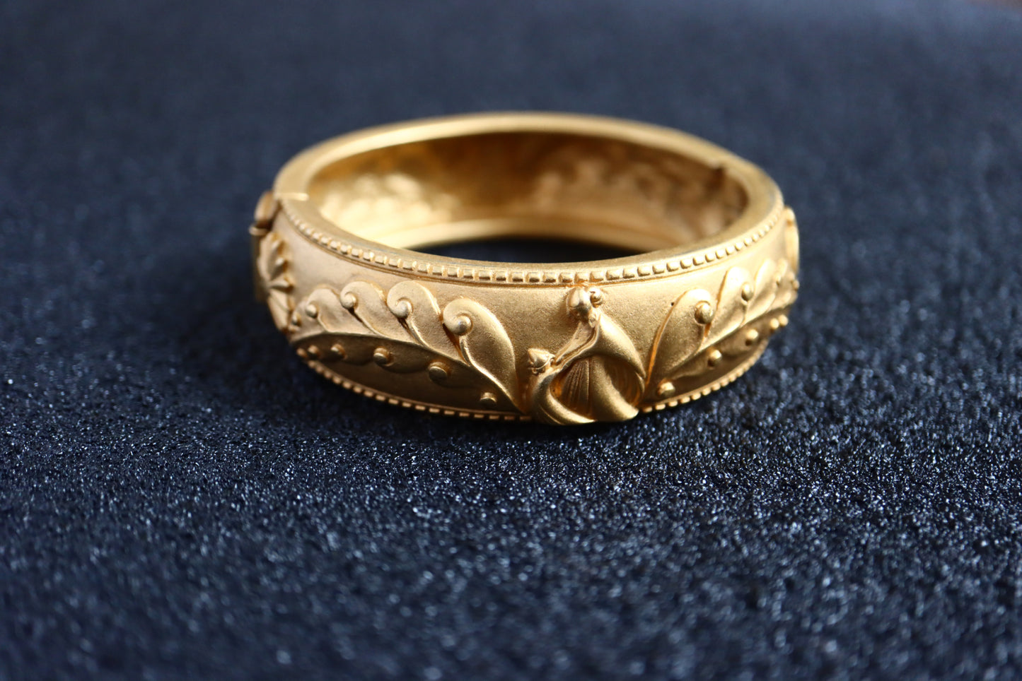 Vintage Lanvin gold-tone carving Logo leaf perfume cuff bracelet
