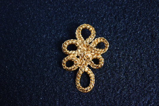 Vintage YSL Chinoiserie Gold-tone Knot Swirl Twist Brooch Pendant