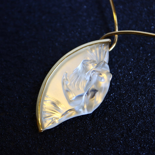 Lalique art nouveau crystal acrobat clear sculpture collar necklace
