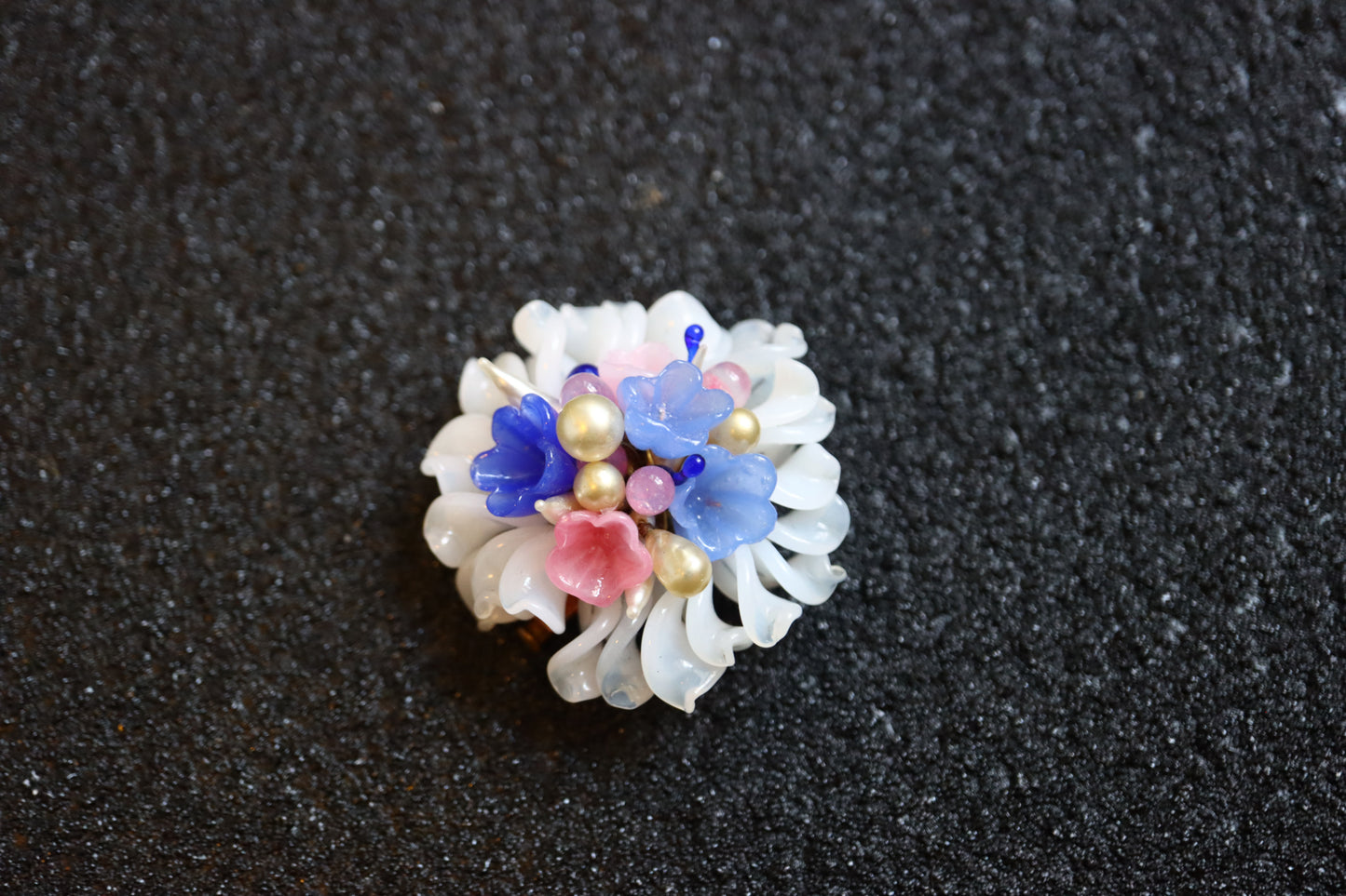 Vintage Louis Rousselet hand-crafted Glass summery colour bouquet brooch