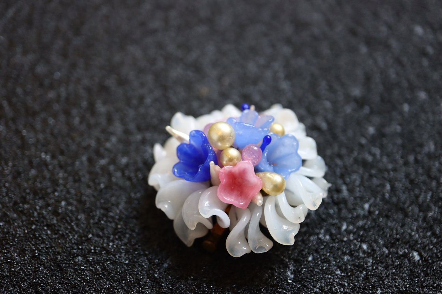 Vintage Louis Rousselet hand-crafted Glass summery colour bouquet brooch