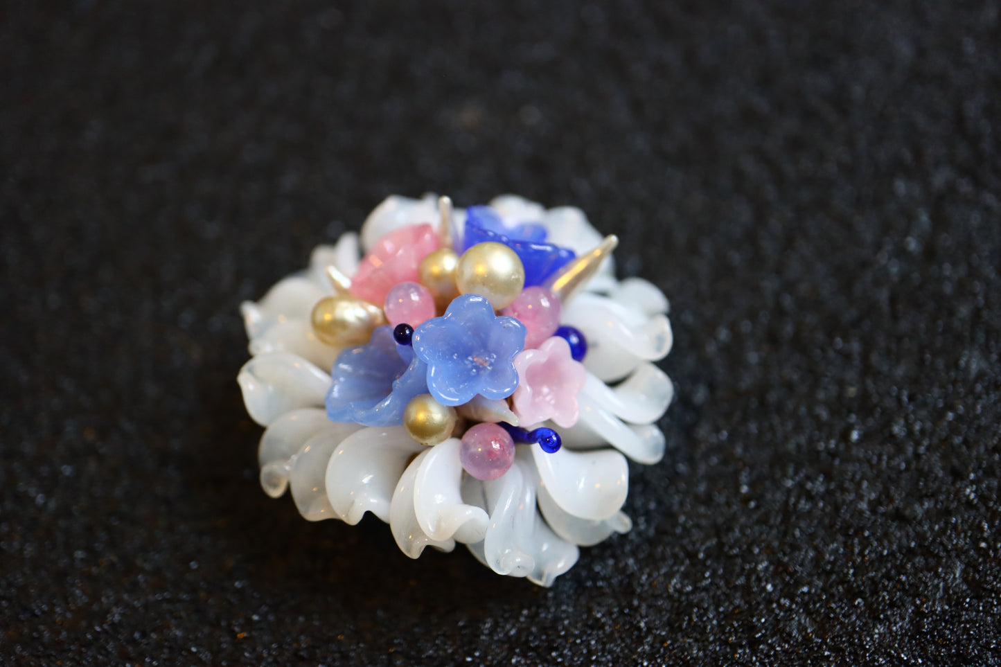 Vintage Louis Rousselet hand-crafted Glass summery colour bouquet brooch